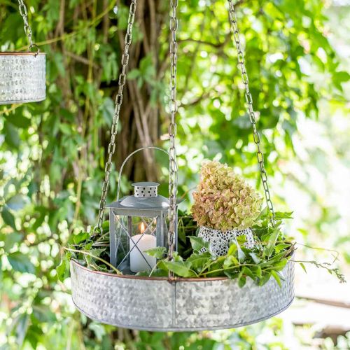 Floristik24 Plant bowl for hanging, metal vessel with chain silver, copper-colored Ø30/40m H9/9.5cm L98/112cm