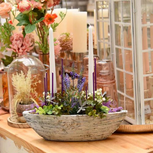 Floristik24 Plant bowl oval concrete boat wood design 37×11.5cm H10cm