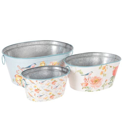 Planting bowls, spring, planters for flowers/birds, oval metal container L39/31/24.5cm, set of 3 buy online | Floristik24.co.uk