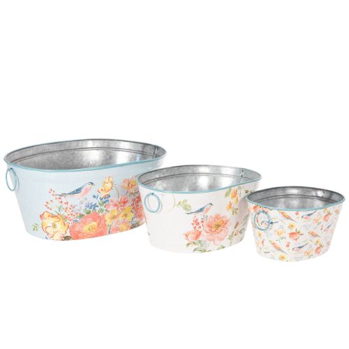 Planting bowls, spring, planters for flowers/birds, oval metal container L39/31/24.5cm, set of 3 | Floristik24.co.uk
