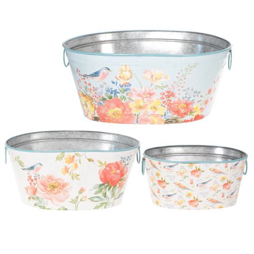 Planting bowls, spring, planters for flowers/birds, oval metal container L39/31/24.5cm, set of 3 | Floristik24.co.uk