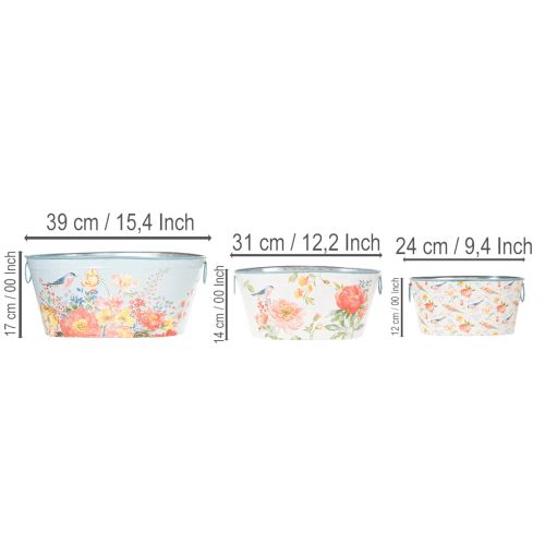 Planting bowls, spring, planters for flowers/birds, oval metal container L39/31/24.5cm, set of 3 | Floristik24.co.uk