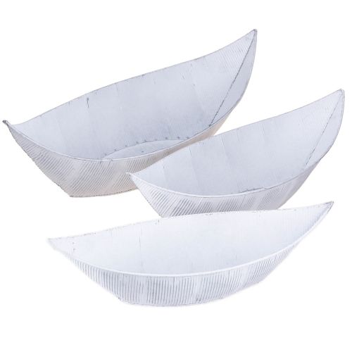Product Plant bowl boat metal white silver 54.5/48/42cm set of 3