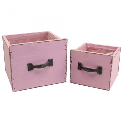 Floristik24 Plant drawer plant box wood pink 12.5/16cm set of 2