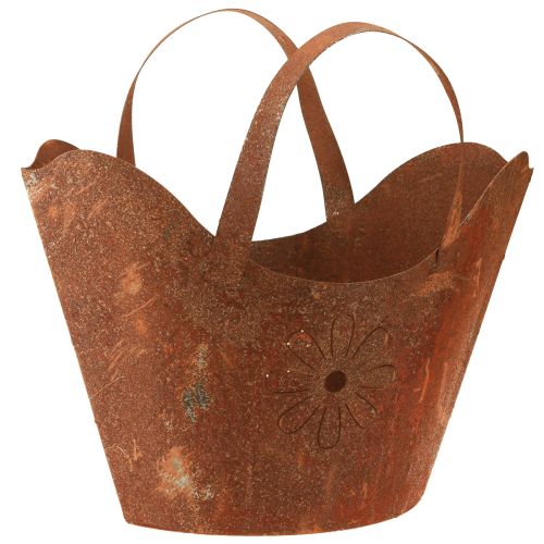 Plant bag metal decorative planter rust with handles H37cm
