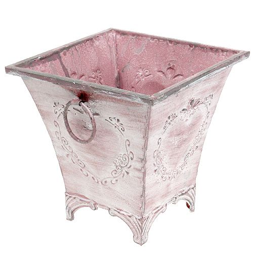 Sheet metal plant pot square pink 16.7cm x 16.7cm H16.5cm