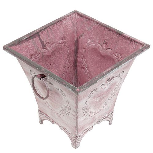 Floristik24 Sheet metal plant pot square pink 16.7cm x 16.7cm H16.5cm