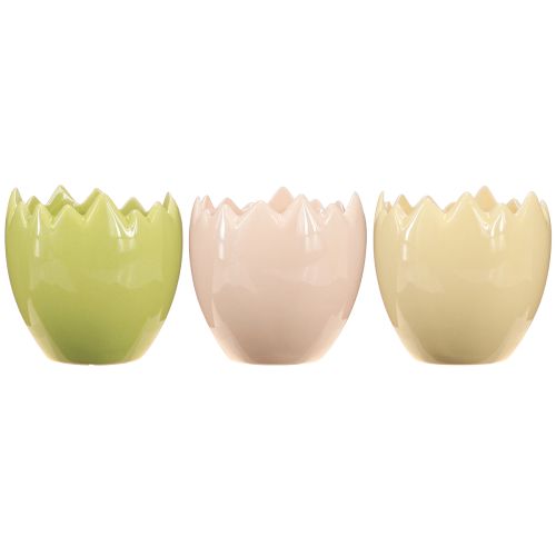 Product Egg-shaped flower pot with a broken edge for creative placement on windowsills and tables, 9cm, 3 pieces
