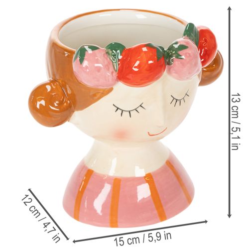 Product Girl's face in a flower pot with sleeping strawberries, decoration for living room, spring, 13cm