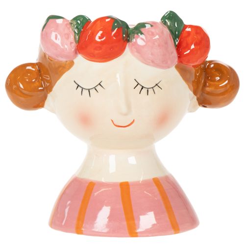 Product Girl's face in a flower pot with sleeping strawberries, decoration for living room, spring, 13cm