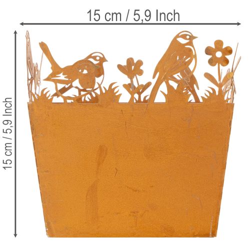 Metal plant pot with birds, planter, spring, rust finish, 15.5cm high | Floristik24.co.uk