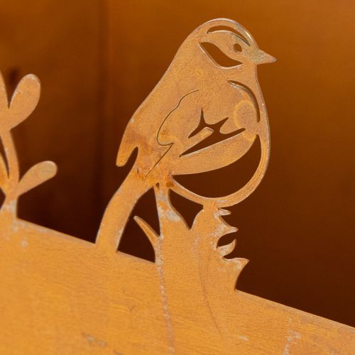 Metal plant pot with birds, planter, spring, rust finish, 15.5cm high | Floristik24.co.uk