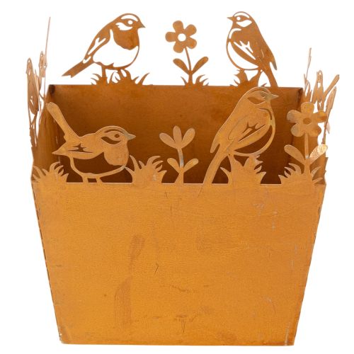 Metal plant pot with birds, planter, spring, rust finish, 15.5cm high | Floristik24.co.uk