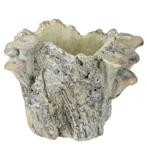 Plant pot cast stone planter with mushrooms tree stump 16cm