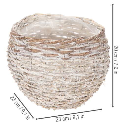 ProductName  
Round Handwoven Basket with Inner Lining – White – 23cm  

ProductDescription  
<div>  
<h2>White Handwoven Basket for Home Decoration and Planting</h2>  
 
<p>This round white handwoven basket is an excellent choice for adding a natural tou | Floristik24.co.uk