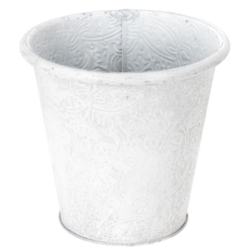 Floristik24 Plant pot with ornaments, cachepot, metal container, white, Ø15.5cm, H14.5cm