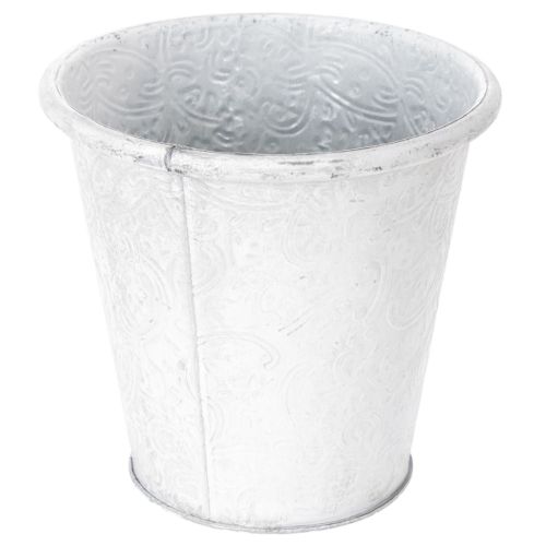 Product Plant pot with ornaments, cachepot, metal container, white, Ø15.5cm, H14.5cm