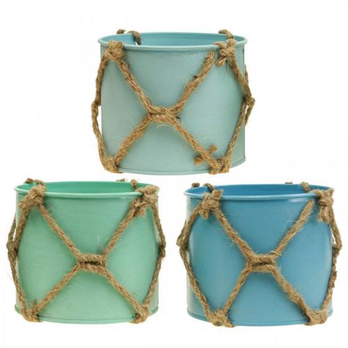 Floristik24 Plant pot, flower pot metal, jute cord H10.5cm 3pcs