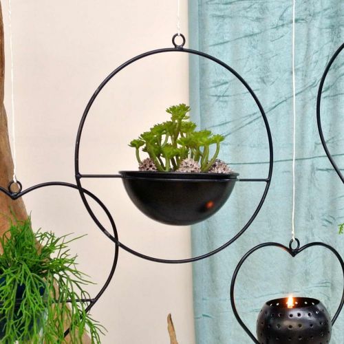 Product Plant pot for hanging black metal ring Ø38cm with bowl Ø15cm