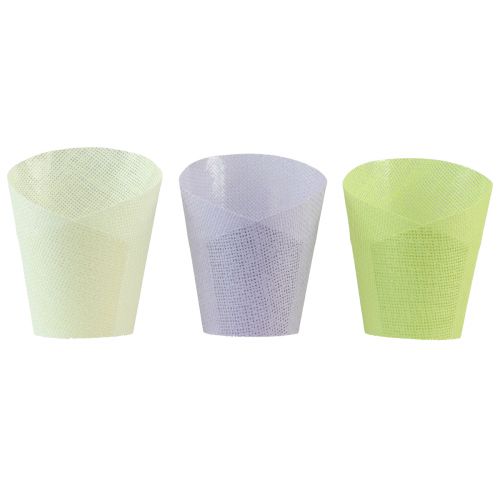 Plant pot woven planter paper green, yellow, purple Ø7cm H13cm 12pcs