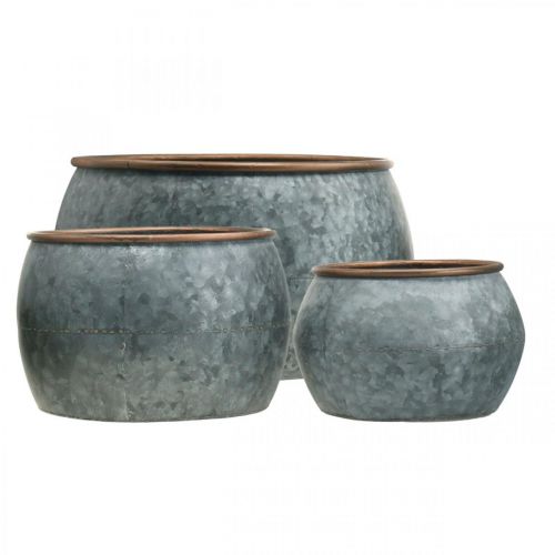 Product Decorative pot, planter bowl, metal vessel silver, copper-colored antique look H22 / 20.5 / 16.5cm Ø39 / 30.5 / 25cm set of 3