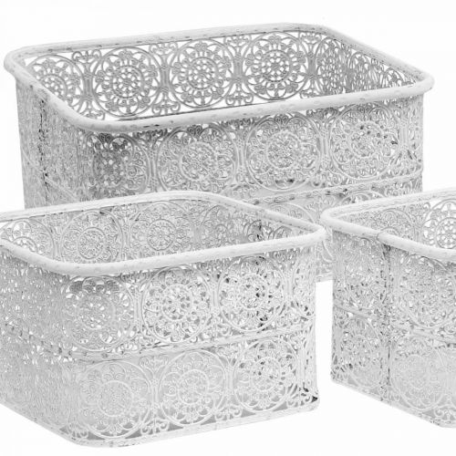 Product Metal bowls lace pattern, square decorative vessel, shabby chic, white 27/23/19cm H13.5cm set of 3