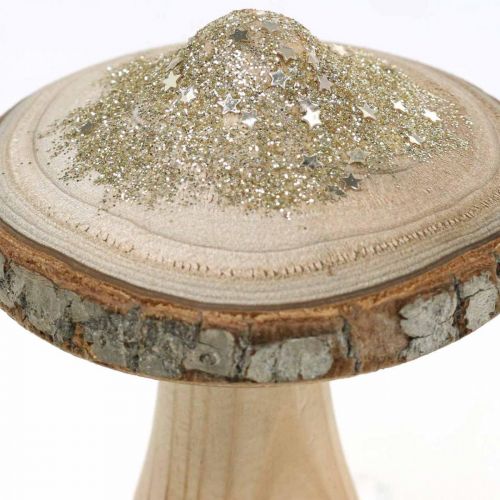 Product Wooden mushroom bark and glitter deco mushrooms wood H11cm 3pcs