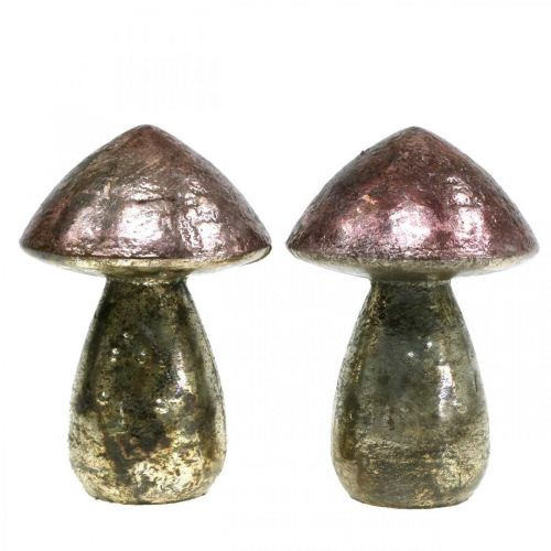 Product Decorative mushrooms pink autumn decoration glass Ø9cm H13.5cm 2pcs