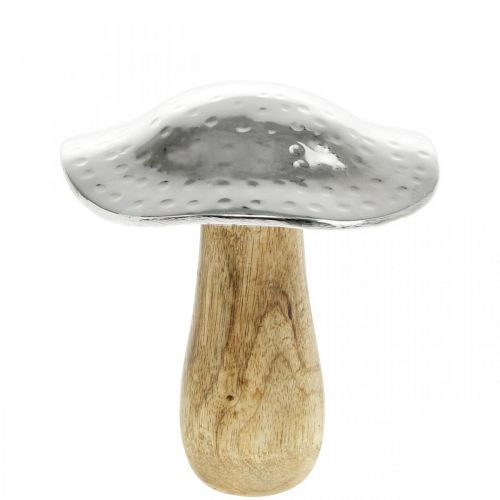 Floristik24 Deco mushroom metal wood silver, natural autumn decoration 13cm