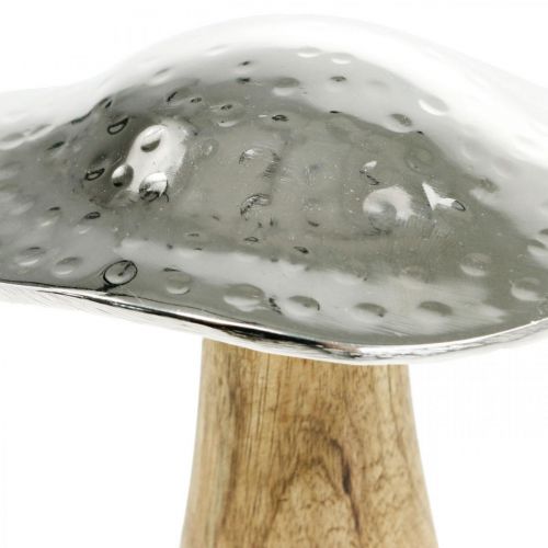 Floristik24 Deco mushroom metal wood silver, natural autumn decoration 13cm