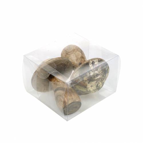 Floristik24 Wooden mushroom golden, natural mango wood Ø6.8cm H9.8cm 2pcs