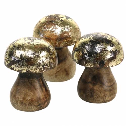 Floristik24 Wooden mushroom golden, natural mango wood Ø5cm H6.5cm 4pcs