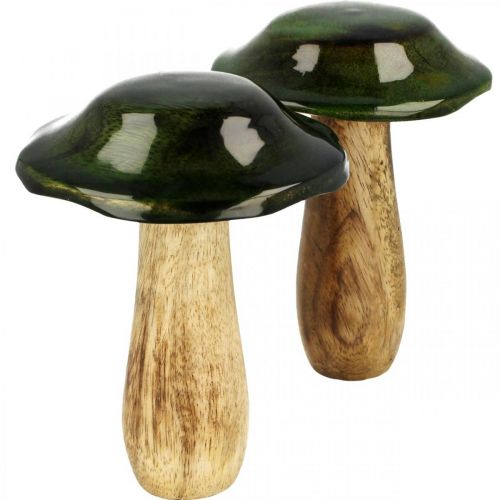 Floristik24 Mushroom green mango wood autumn decoration made of wood Ø9cmH11cm 2pcs