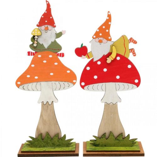 Floristik24 Fly agaric for autumn, wood decoration, gnome on mushroom orange / red H21 / 19.5cm 4pcs