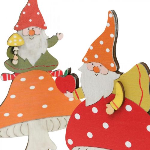 Product Fly agaric for autumn, wood decoration, gnome on mushroom orange / red H21 / 19.5cm 4pcs