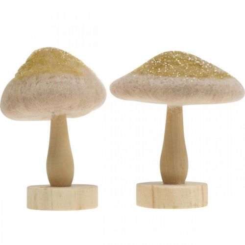 Product Deco mushroom wood, felt with glitter table decoration Advent H11cm 4pcs