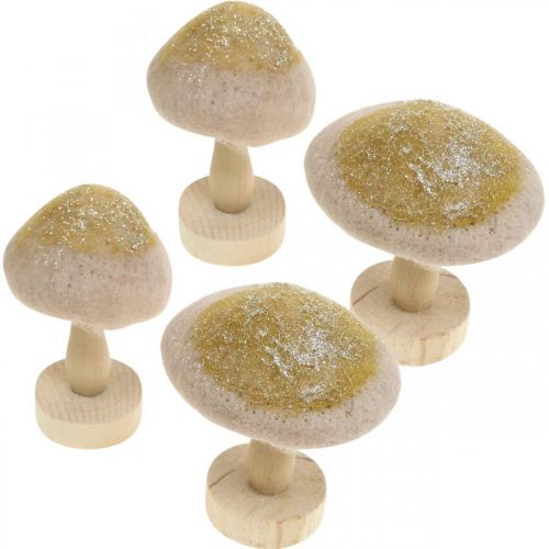 Product Deco mushroom wood, felt with glitter table decoration Advent H11cm 4pcs