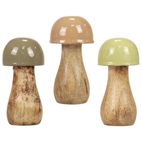 Floristik24 Wooden mushrooms decorative mushrooms wood beige, green Ø5cm H10.5cm 6pcs