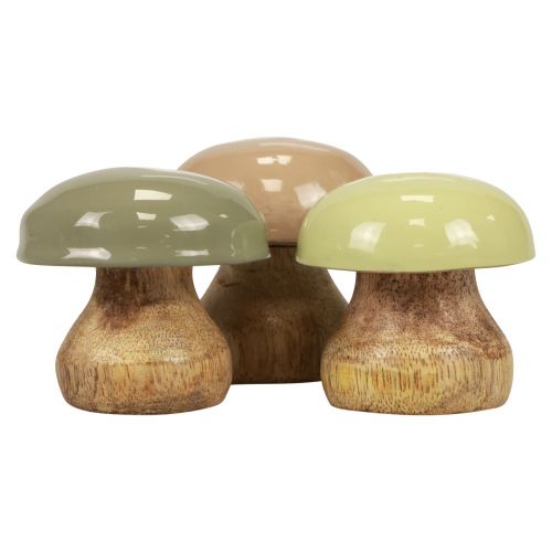 Wooden Mushrooms Deco Mushrooms Wood Deco Beige, Green Ø5cm H5.5cm 12pcs