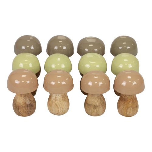Floristik24 Wooden mushrooms decorative mushrooms wood beige, green Ø5cm 7.5cm 12pcs