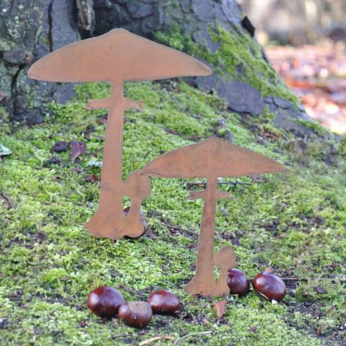 Product Garden Stake Mushrooms Garden Decoration Rust Metal 70cm