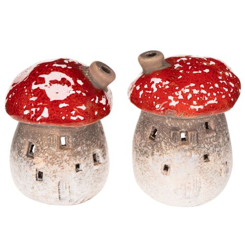 Mushroom House Light House Decorative Figurine Fly Agaric with Chimney 10cm 2pcs | Floristik24.co.uk