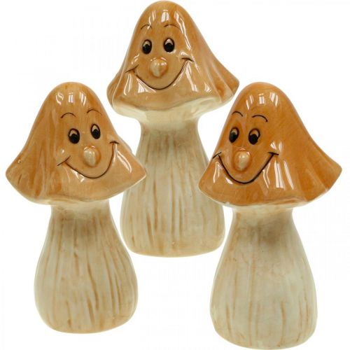 Decorative Mushrooms Ceramic Brown Autumn Decoration Figures Ø6cm H10.5cm 3 pcs