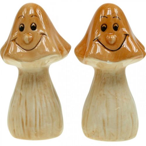 Product Decorative Mushrooms Ceramic Brown Autumn Decoration Figures Ø6cm H10.5cm 3 pcs