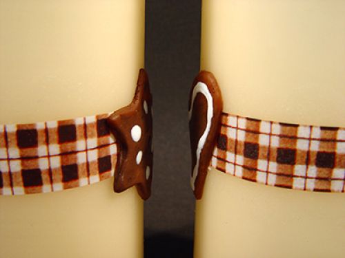 Floristik24 Pillar candle cream with waxed star / heart on checkerband