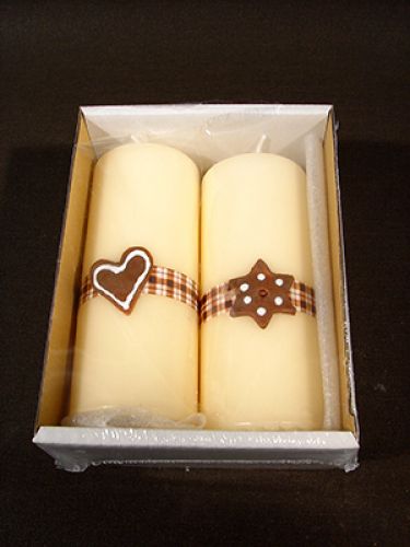 Floristik24 Pillar candle cream with waxed star / heart on checkerband