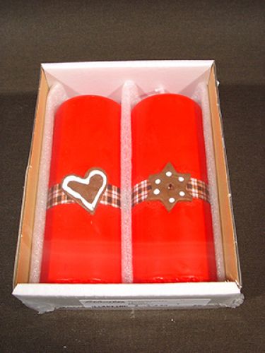 Floristik24 Pillar candle ruby with waxed star / heart on checkerband