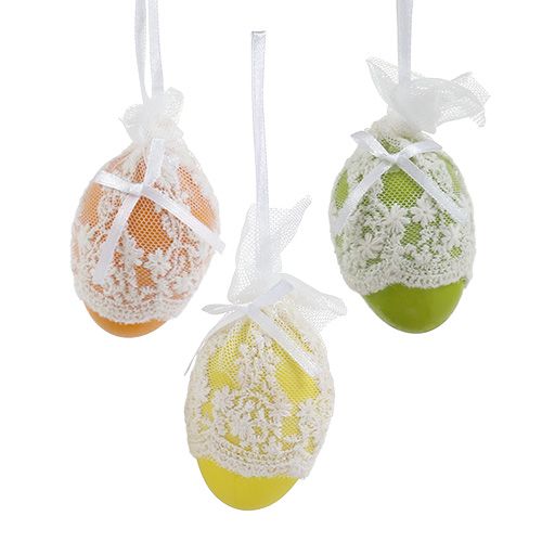 Floristik24 Plastic decorative eggs with tulle for hanging 6cm 6pcs