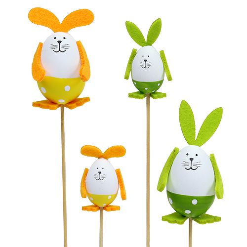 Floristik24 Plastic egg bunny 7cm - 9cm White-green on the bar 6pcs