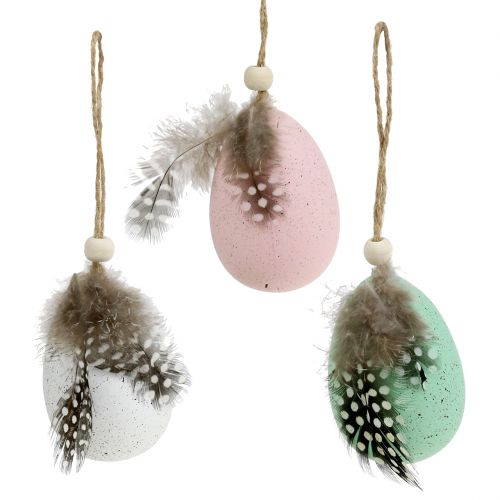 Floristik24 Plastic eggs with feather assorted 7cm 6pcs